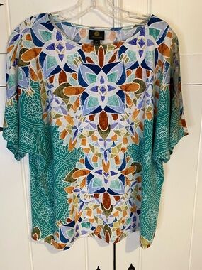 JM Collection Women's Dolman-Sleeve Top, with scoop neck & kaleidoscope pattern.